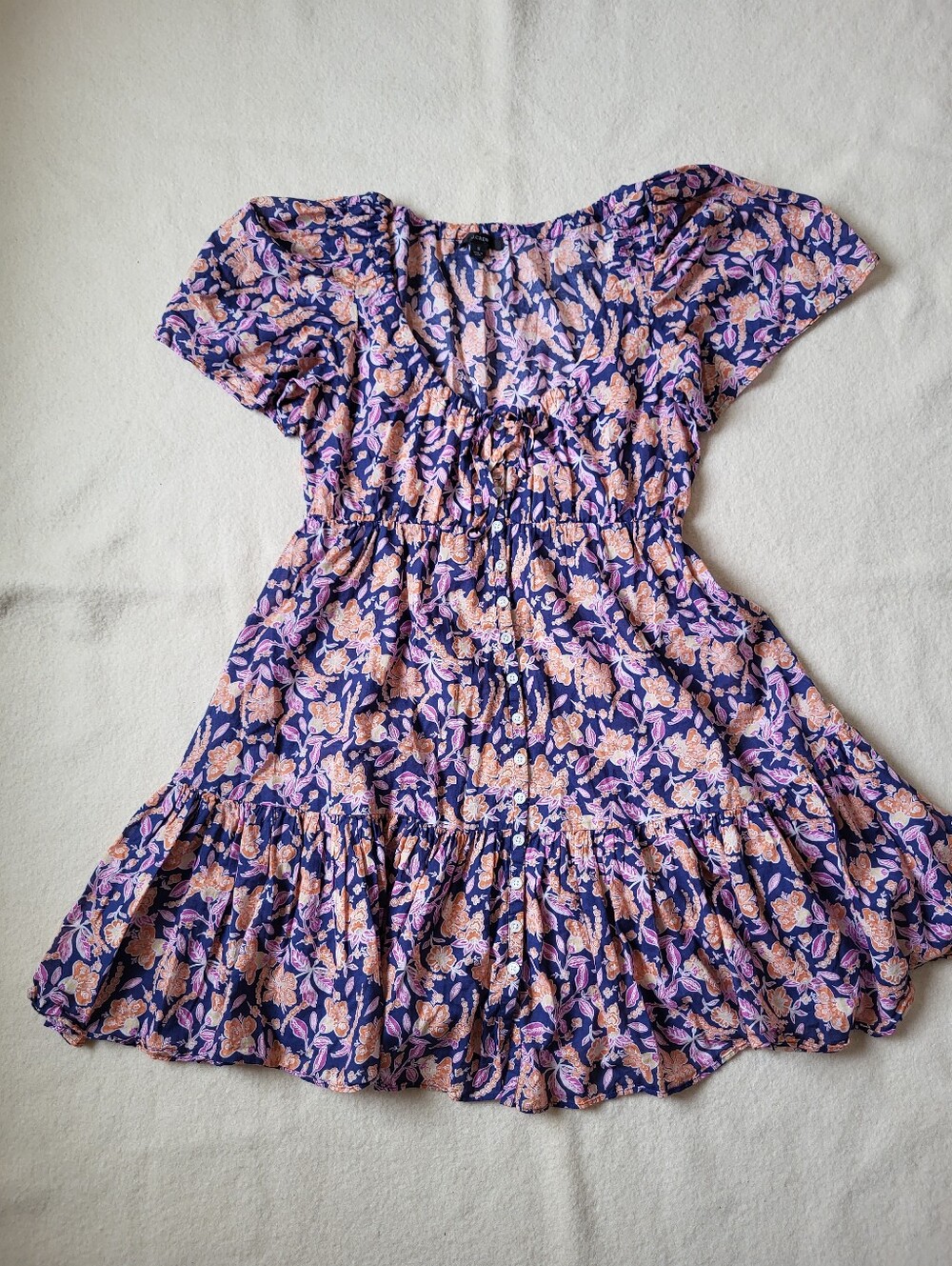 J Crew Re-imagined Cotton Floral Dress Women's Size Small Lightweight Blue Pink